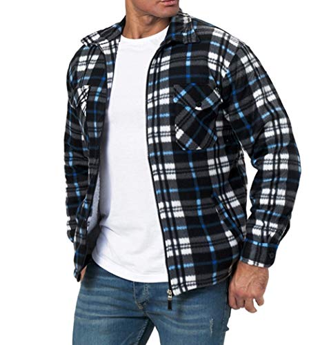 Max Men Herren Holzfäller Thermohemd Hemd Kariert Thermo Gefüttert WINTER Jacke sherpa Fleece M-3XL (Weiß-blau, XXXL) von Paeceioni