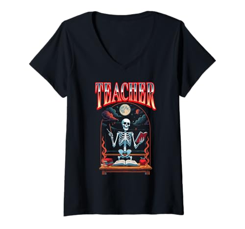 Damen Lehrer Halloween Lehrerin Pädagoge Pädagogin T-Shirt mit V-Ausschnitt von Pädagogik Lehramt Lehrauftrag