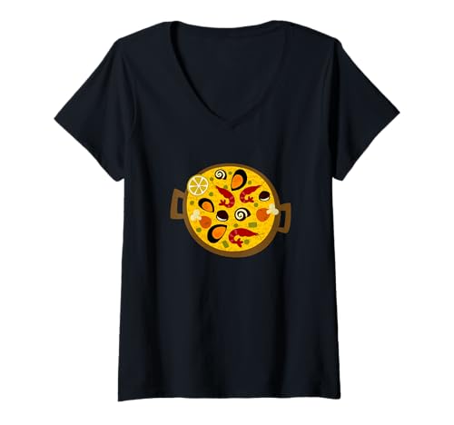 Damen Paella T-Shirt mit V-Ausschnitt von Paella Lovers Sonia Pascual Illustrations