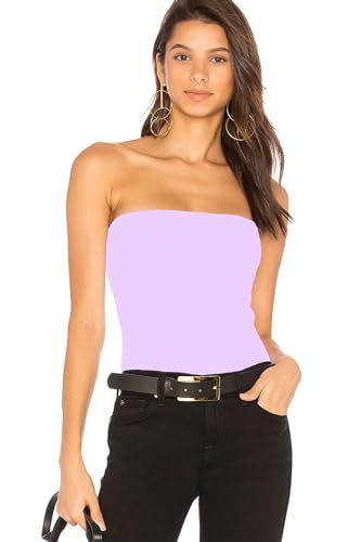 Pafnny Schlauch-Tops mit integriertem BH, Baumwolle, trägerlos, Camisoles für Damen, Bandeau-Tops, Helles Violett, Klein von Pafnny