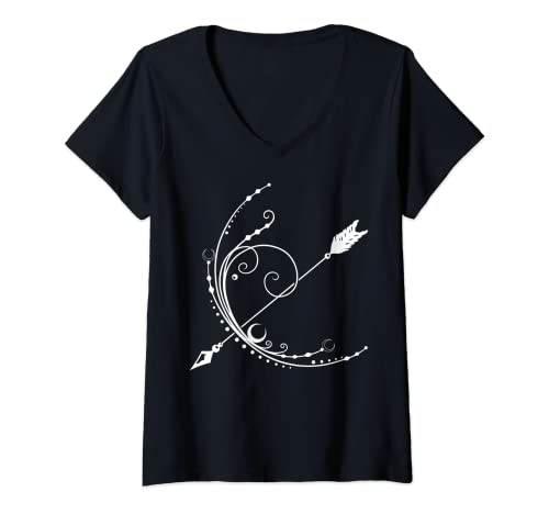 Damen Bogen und Pfeil Symbole der Mondgöttin Wicca Pagan Geschenk T-Shirt mit V-Ausschnitt von Pagan und Wicca Art von Christine Krahl