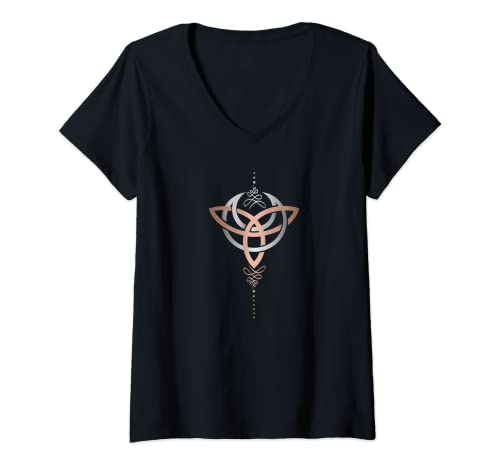 Damen Keltischer Mond Mondsichel Trinity Symbol Pagan Wicca Art T-Shirt mit V-Ausschnitt von Pagan und Wicca Art von Christine Krahl