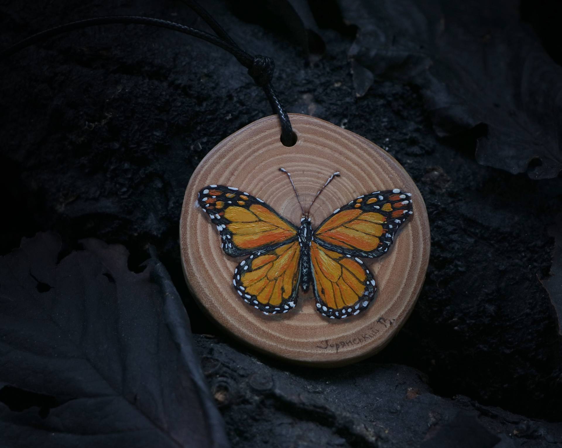 Anhänger Auf Holzbrett - Handgemachtes Ölgemälde Von Meister Gor Gelber Schmetterling von PaganWorkshop