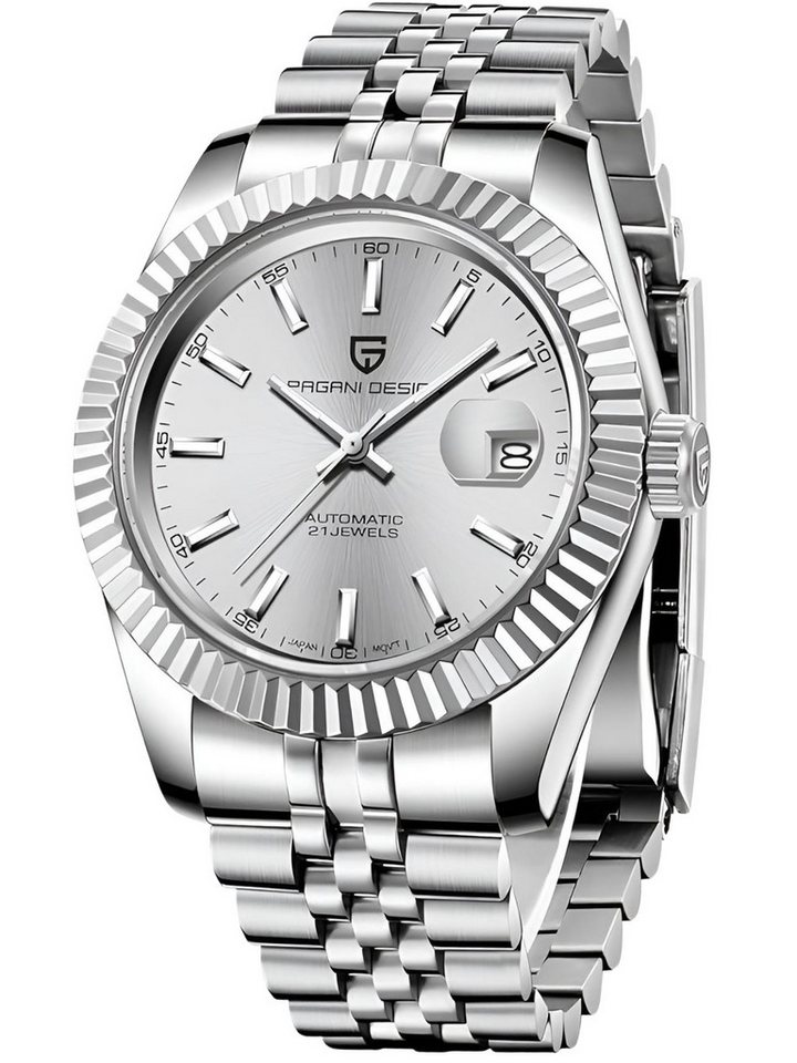 Pagani Design Automatikuhr Armbanduhr Herren Uhr Edelstahl Herrenuhr GTM, (inkl. Geschenkbox, mit Armbandkürzer), 42 mm Männer Uhr Saphirglas 100M Wasserdicht Mechanisch Datum von Pagani Design