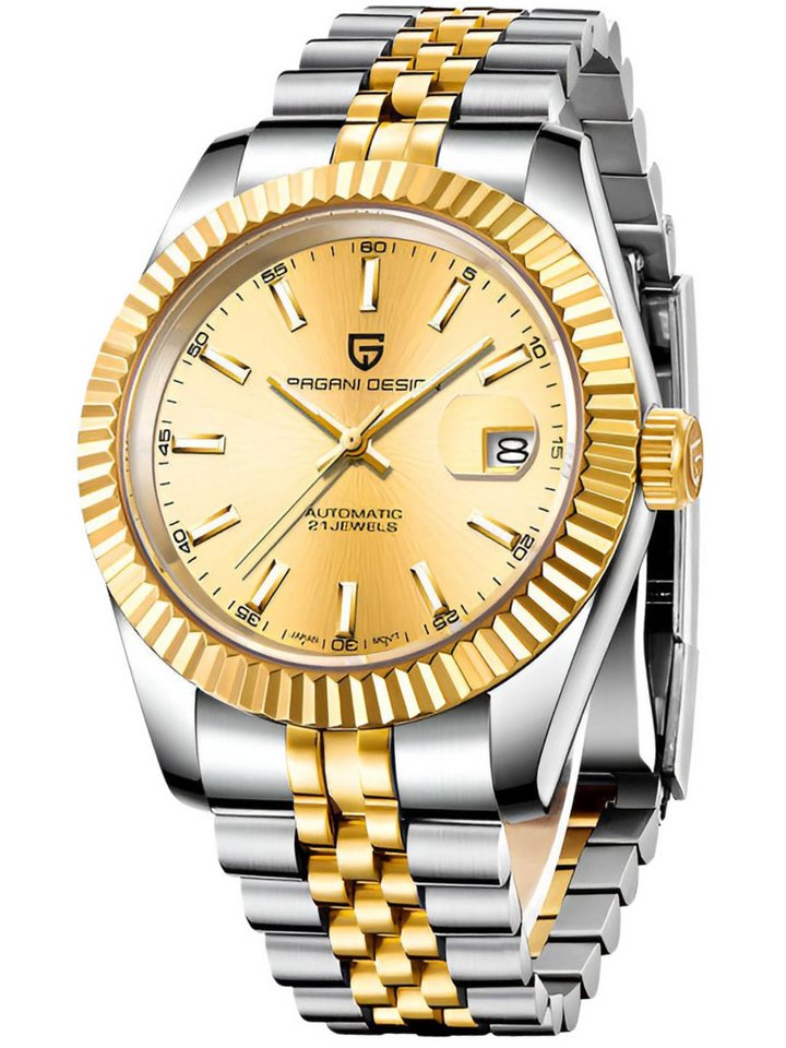 Pagani Design Automatikuhr Armbanduhr Herren Uhr Edelstahl Herrenuhr GTM, (inkl. Geschenkbox, mit Armbandkürzer), 42 mm Männer Uhr Saphirglas 100M Wasserdicht Mechanisch Datum von Pagani Design