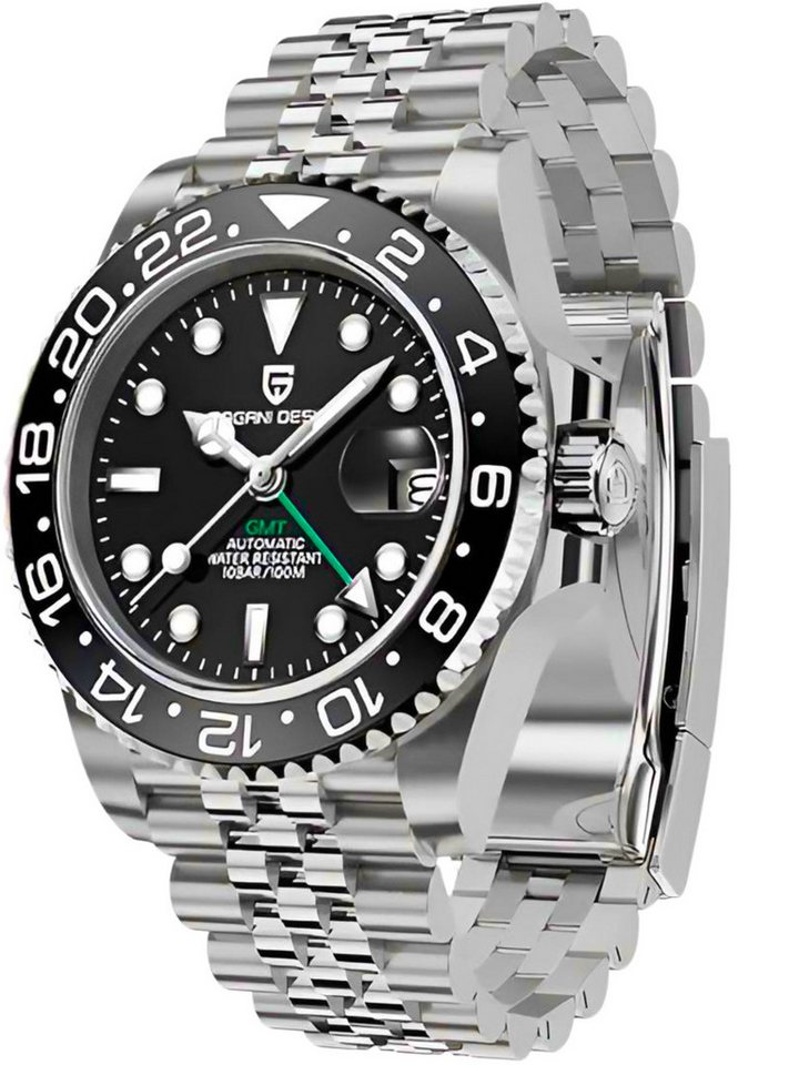 Pagani Design Automatikuhr Herren Uhr Edelstahl Armbanduhr Herrenuhr GTM Drehbare Lünette, (inkl. Geschenkbox, mit Armbandkürzer), 40 mm Männer Uhr Saphirglas 100M Wasserdicht Mechanisch Datum Lupe von Pagani Design