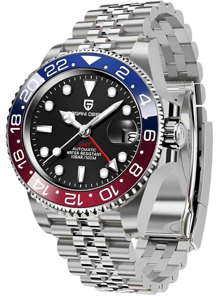 Pagani Design Automatikuhr Herren Uhr Edelstahl Armbanduhr Herrenuhr GTM Drehbare Lünette, (inkl. Geschenkbox, mit Armbandkürzer), 40 mm Männer Uhr Saphirglas 100M Wasserdicht Mechanisch Datum Lupe von Pagani Design