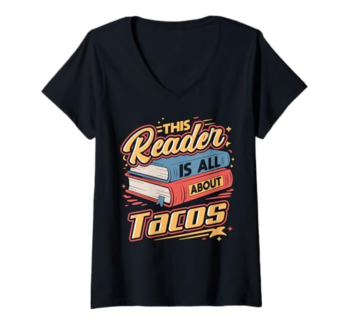 Damen This Reader is All About Tacos | Lustiges Buch und Taco-Liebhaber T-Shirt mit V-Ausschnitt von Page Turners & Taco Tuesdays Club