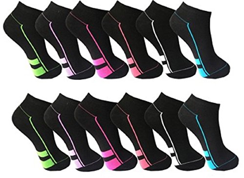 12 Paar Damen Sneaker Socken schwarz mit Top Design 90% BW 5% Elasthan Art 422 (39/42) von Pagel Strumpfimporte