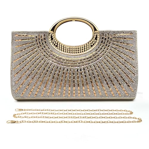 Pahajim Abendtasche Damen Glitzer Kleine Tasche mit Strass Elegant Clutch Umhängetasche für Hochzeit Party Date (Gold) von Pahajim
