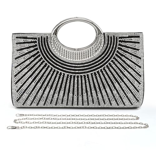 Pahajim Abendtasche Damen Glitzer Kleine Tasche mit Strass Elegant Clutch Umhängetasche für Hochzeit Party Date (Schwarz) von Pahajim