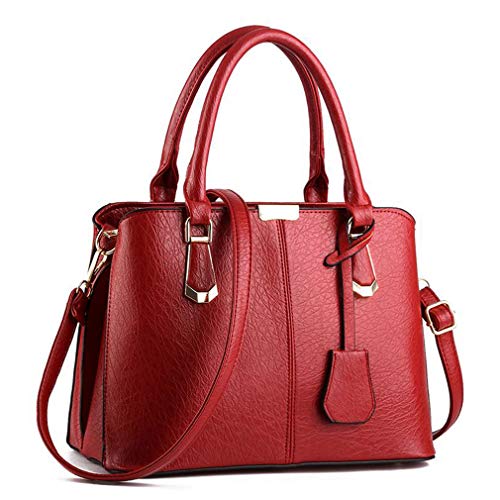 Pahajim Damen Henkeltasche Umhängetasche Handtasche PU Leder Umhängetasche Taschen Tote Leder Modern Frauen Henkeltasche Große Umhängetasche mit Anhänger Messenger Tasche (Weinrot) von Pahajim