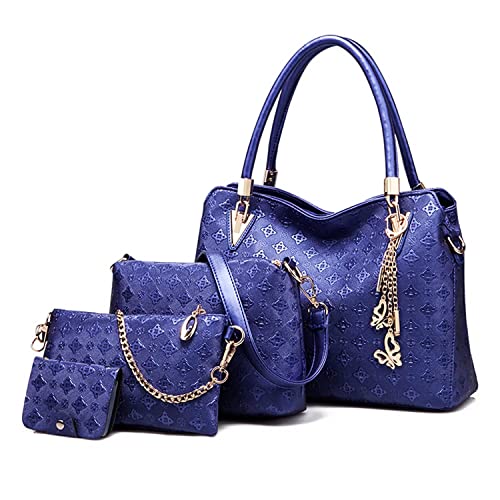 Pahajim Handtasche Damen Handtaschen Set, Mode Frauen Taschen Set Mittelgroß Umhängetasche Damenhandtasche Portemonnaie Tasche Set 4 Teilig für Arbeit Einkaufen Party Reisen (Blau) von Pahajim