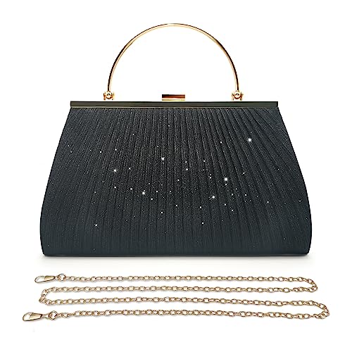 Pahajim Handtasche Damen Klein Clutch Glitzer Tasche Abendtasche Damen Elegante Brauttasche Umhängetasche für Hochzeit Party Date (Schwarz) von Pahajim