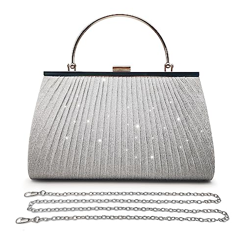 Pahajim Handtasche Damen Klein Clutch Glitzer Tasche Abendtasche Damen Elegante Brauttasche Umhängetasche für Hochzeit Party Date (Silber) von Pahajim