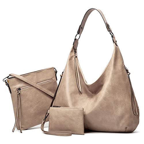 Pahajim Handtasche Damen Leder Handtaschen Set mit Geldbörse Shopper Tasche Damen Groß Hobo Umhängetasche Damen für Arbeit Einkaufen(Weiß) von Pahajim