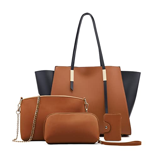Pahajim Damen Handtasche & Umhängetaschen Medium PU Leder Tote Bag Frauen Handtaschen Schultertasche Klein 4 Pcs Tasche Set Lady Top Handle Tasche für Schule Arbeit und Shopper Bag von Pahajim