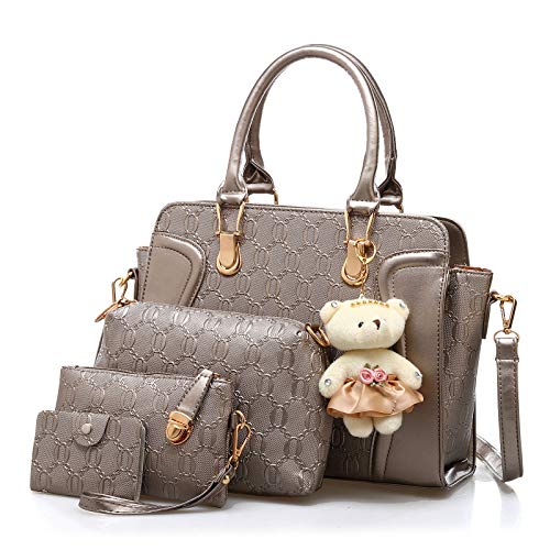 Pahajim Handtasche Damen Mittelgroß Elegant Taschen Set für Damen 4 Teile, Frauen Handtaschen Set mit Geldbörse Umhängetasche PU Leder Modern Handbags for Women (Champagner) von Pahajim