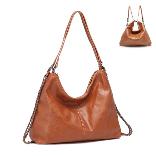 Pahajim Rucksack Damen Elegant PU Lederrucksack Handtasche 2 in 1 Modern Hobo Tasche Wasserdicht Schultertasche Umhängetasche für Frauen Mädchen (Braun) von Pahajim