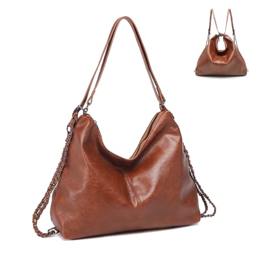 Pahajim Rucksack Damen Elegant PU Lederrucksack Handtasche 2 in 1 Modern Hobo Tasche Wasserdicht Schultertasche Umhängetasche für Frauen Mädchen (Kaffee) von Pahajim