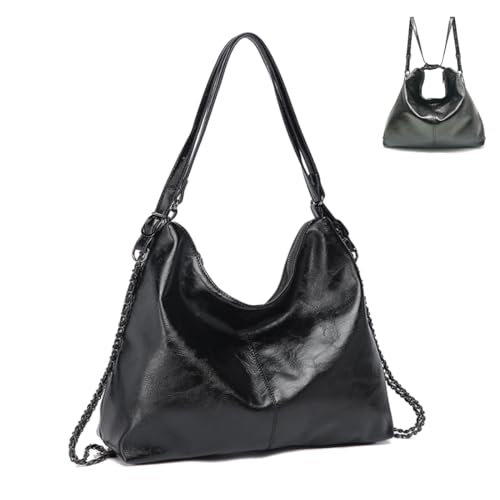 Pahajim Rucksack Damen Elegant PU Lederrucksack Handtasche 2 in 1 Modern Hobo Tasche Wasserdicht Schultertasche Umhängetasche für Frauen Mädchen (Schwarz) von Pahajim