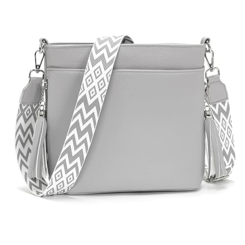 Paigtes Umhängetasche Damen Mittelgroß Handtasche Damen Klein Leder PU Tasche Grau von Paigtes