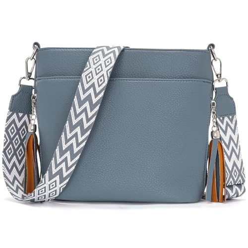 Paigtes Umhängetasche Damen Mittelgroß Handtasche Damen Klein Crossbody Bag Leder PU Tasche Blau von Paigtes