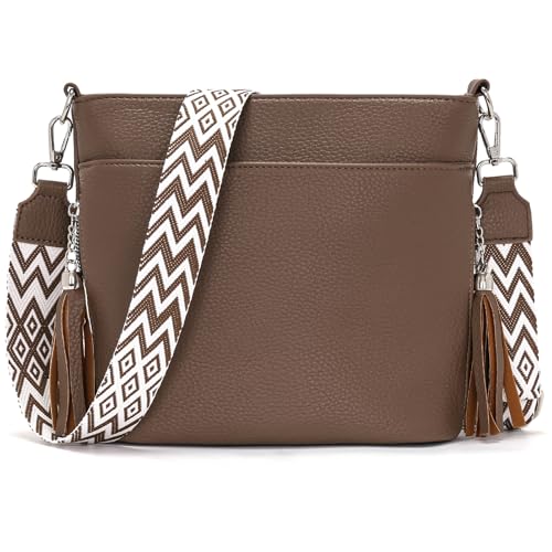 Paigtes Umhängetasche Damen Mittelgroß Handtasche Damen Klein Crossbody Bag Leder PU Tasche Braun von Paigtes