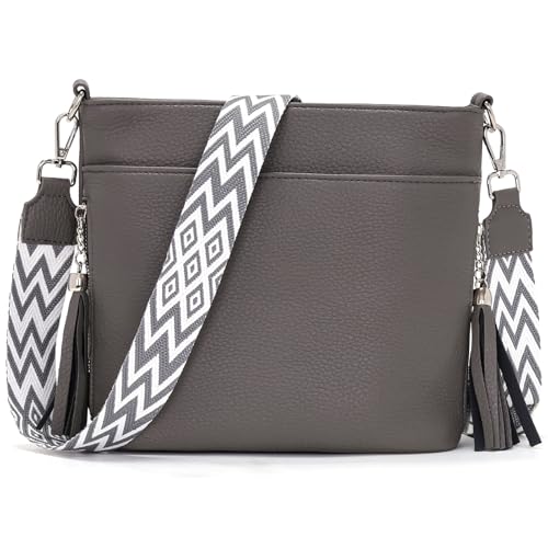 Paigtes Umhängetasche Damen Mittelgroß Handtasche Damen Klein Crossbody Bag Leder PU Tasche Dunkelgrau von Paigtes