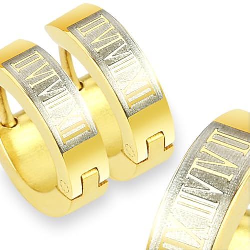 1 Paar Ohrringe RÖMISCHE ZAHLEN aus Chirurgenstahl - Creolen in gold für normale Ohrlöcher von Pain-is-Art