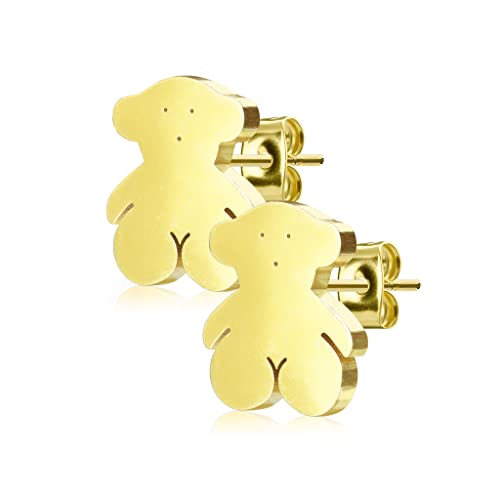 1 Paar Ohrstecker TEDDYBÄR in gold aus Chirurgenstahl - Ohrringe für normale Ohrlöcher von Pain-is-Art