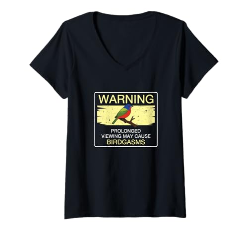 Damen Warnung: Längeres Betrachten kann Vogelgasmus verursachen, bemalte Wimpelkette T-Shirt mit V-Ausschnitt Damen Warnung: Längeres Betrachten kann Vogelgasmus verursachen, bemalte Wimpelkette T-Shirt mit V-Ausschnitt von Painted Feather Weathervane