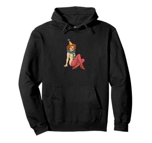 Retro Clown Mädchen Pinup Kostüm Zirkus Karneval Aesthetic Pullover Hoodie von Painted Moon Circus