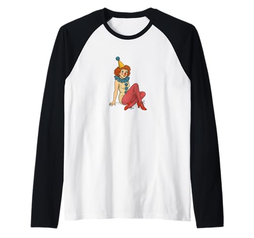 Retro Clown Mädchen Pinup Kostüm Zirkus Karneval Aesthetic Raglan von Painted Moon Circus