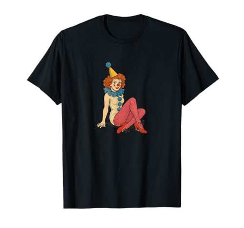 Retro Clown Mädchen Pinup Kostüm Zirkus Karneval Aesthetic T-Shirt Retro Clown Mädchen Pinup Kostüm Zirkus Karneval Aesthetic T-Shirt von Painted Moon Circus