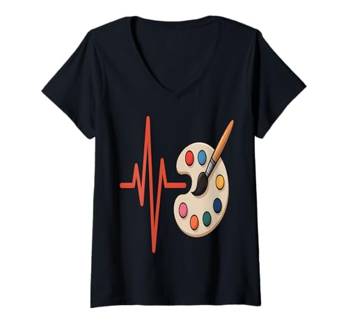 Damen Künstler Heartbeat T-Shirt mit V-Ausschnitt von Painting Apparel