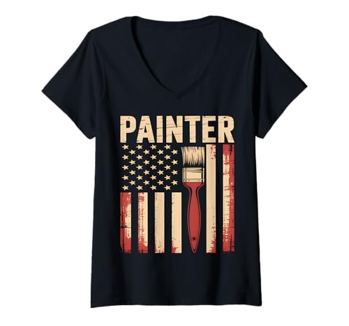 Damen Vintage USA Flagge Maler T-Shirt mit V-Ausschnitt Damen Vintage USA Flagge Maler T-Shirt mit V-Ausschnitt von Painting Apparel