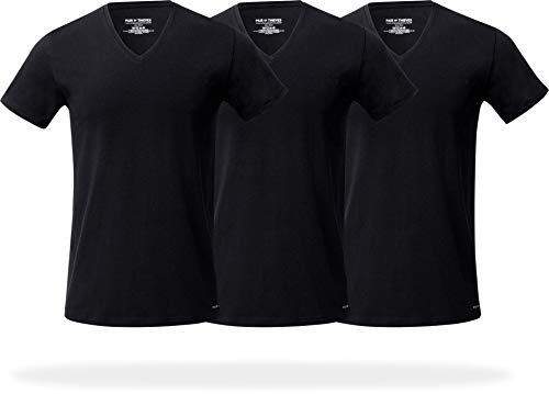 AMZ Herren-T-Shirts, Slim-Fit, V-Ausschnitt, 3 Stück - Schwarz - Small (86.36/91.44 cm) von Pair of Thieves