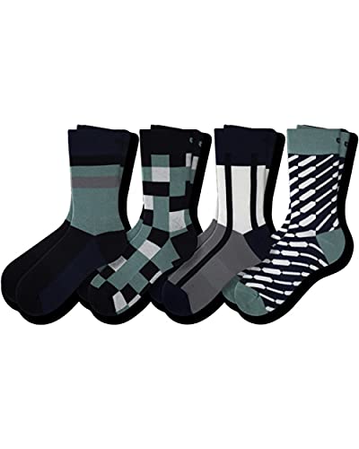 Pair of Thieves Gemusterte Herren-Crew-Socken, 4er-Pack, bequeme Freizeitsocken für Herren, AMZ Exclusive, Weiches Moos/dunkles Marineblau, Einheitsgr��e von Pair of Thieves