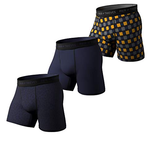 Pair of Thieves Super Fit Herren Boxershorts 3er Pack Unterwäsche AMZ Exclusive, Schwarz/Marineblau/Gelb., Small von Pair of Thieves