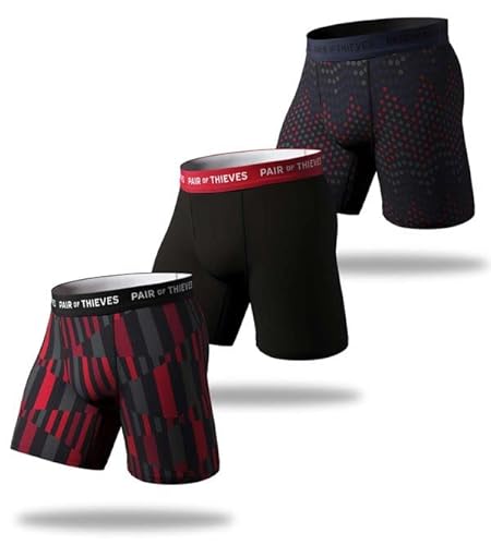 Pair of Thieves Super Fit Herren Boxershorts Lang 2er & 3er Pack Unterwäsche AMZ Exclusive, Schwarz/Rot, Medium von Pair of Thieves