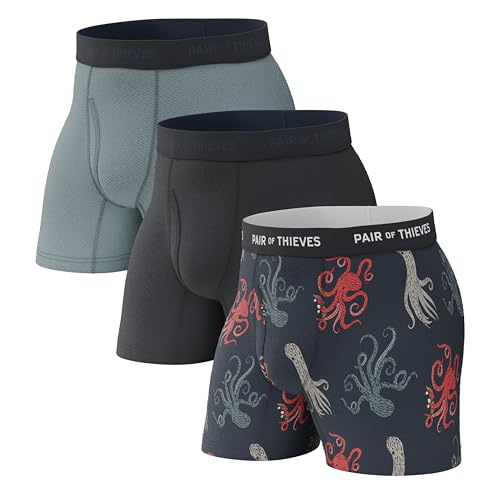 Pair of Thieves Super Fit Herren Boxershorts - Weiche, atmungsaktive, schnell trocknende Unterwäsche mit 4-Wege-Stretch (2er & 3er Pack), Blau - Twilight Blue, X-Large von Pair of Thieves