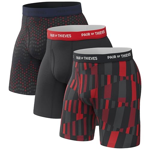 Pair of Thieves Super Fit Lange Boxershorts für Herren – ultraweiche, atmungsaktive, schnell trocknende Unterwäsche, 4-Wege-Stretch (2 & 3 Stück), Klassisches Schwarz/Rabenrot, XX-Large von Pair of Thieves