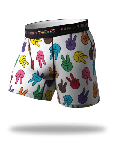 Pair of Thieves Super weiche Herren Pride Boxershorts, atmungsaktive Gay Pride Unterwäsche mit feuchtigkeitsableitendem, schnell trocknendem Stoff, Weiß - Stolz und Frieden, Large von Pair of Thieves