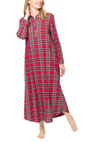 PajamaGram - Damen Flanell-Nachthemd - klassischer Stil - Karomuster - Rot - S von PajamaGram