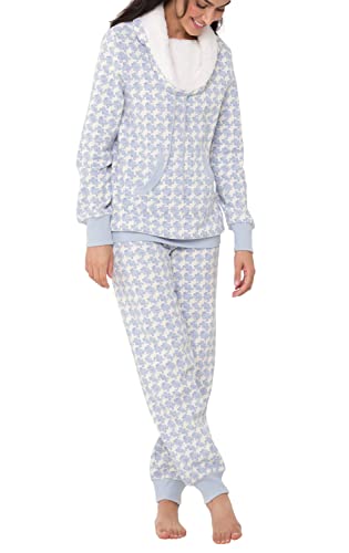 PajamaGram - Damen Hausanzug aus Shearling-Fleece - zweiteilig - Rollkragen - Blau - L von PajamaGram