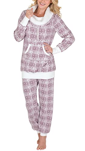 PajamaGram - Damen Hausanzug aus Shearling-Fleece - zweiteilig - Rollkragen - Rosa - S von PajamaGram