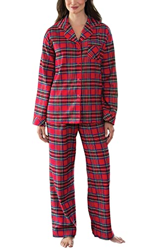 PajamaGram - Damen Schlafanzug - langärmelig - zweiteilig - Boyfriend-Stil - Karomuster, Rot, M von PajamaGram