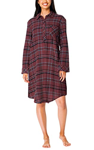 PajamaGram Flanell Nachthemd - Weihnachten Nachthemd für Frauen, Burgunderrot kariert, Medium von PajamaGram