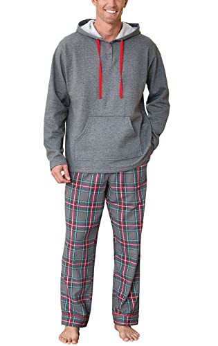 PajamaGram - Herren Schlafanzug - langärmelig - zweiteilig - Karomuster, Grau, M von PajamaGram